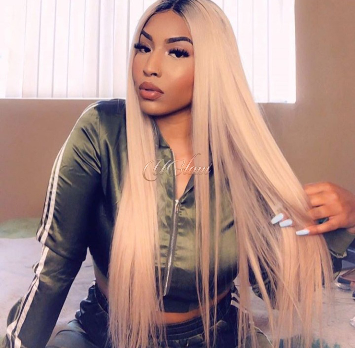 Uglam Lace Front Wigs 1B/613 Blonde Color Straight 150% Density